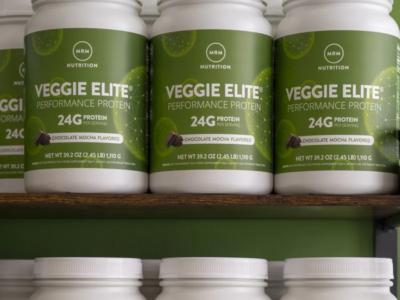 MRM Nutrition Veggie Elite performance protein on the Navo shelf
